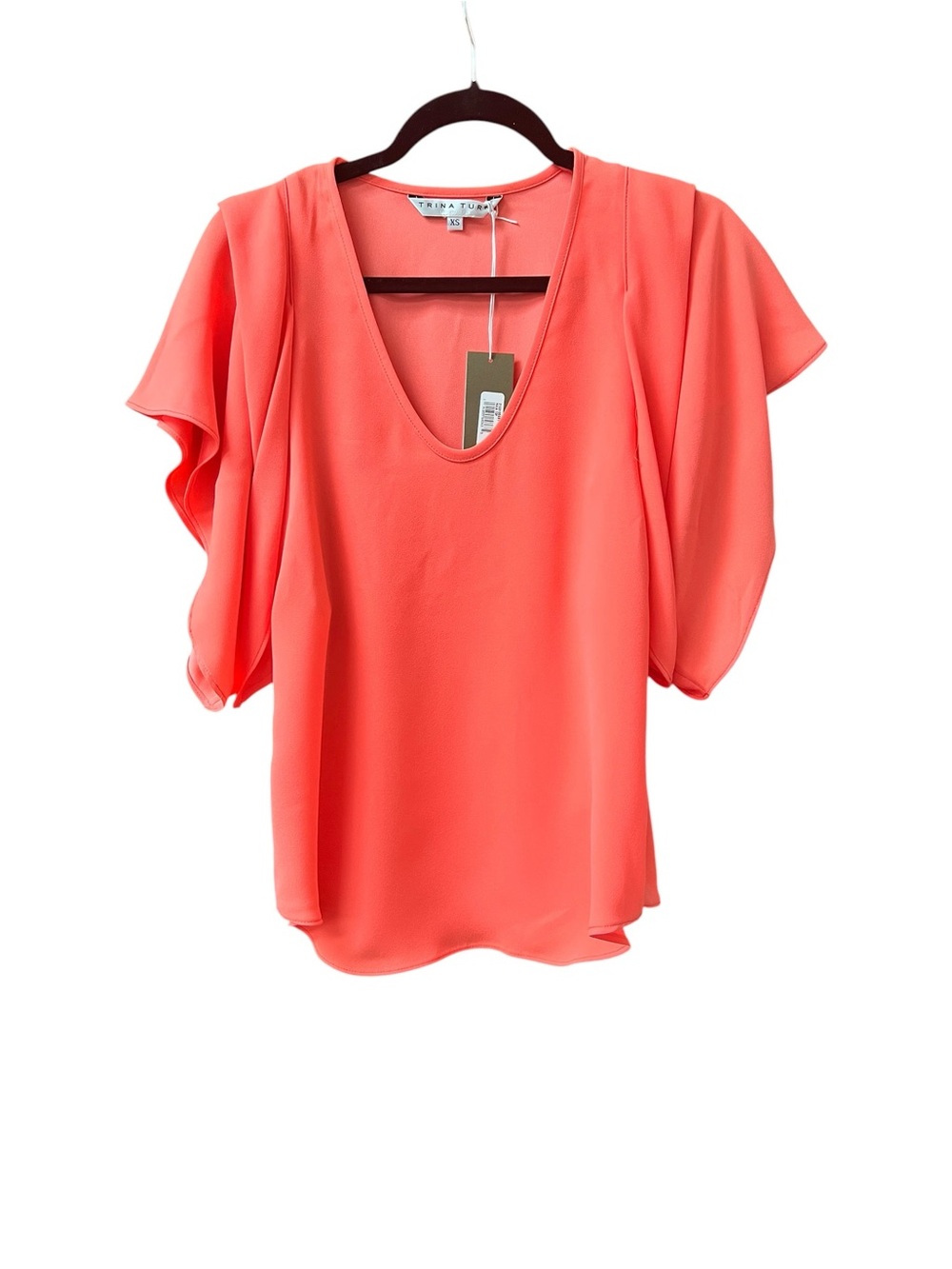 Trina Turk Coral Flutter Sleeve V-Neck Blouse XS NWT